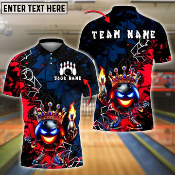 BlueJose Bowling Fire Crown Ball Graffiti Style Customized Name, Team Name 3D Shirt (4 Colors)
