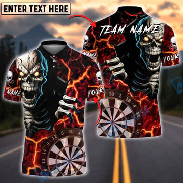 BlueJose Darts Fiery Skull With Dartboard Customized Name, Team Name 3D Shirt (4 Colors)