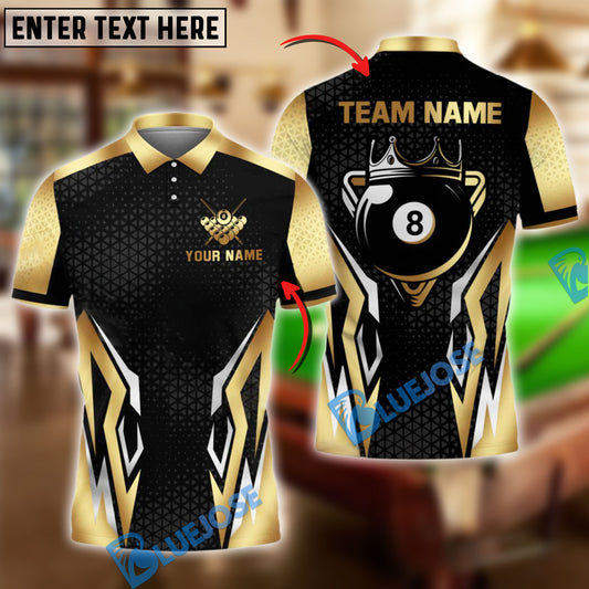 BlueJose Billiards Crown 8 Ball Design Personalized Name Shirt (4 Colors)