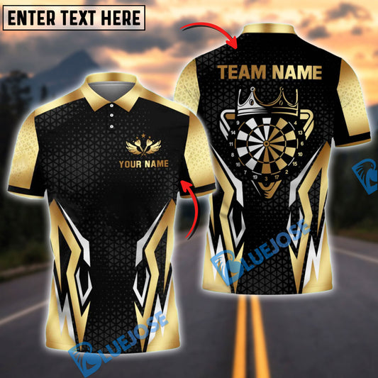 BlueJose Darts Golden Dartboard Crown Personalized Name, Team Name Shirt (4 Colors)