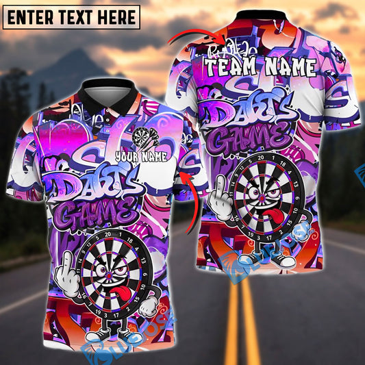 BlueJose Darts Crazy Face Dartboard Graffiti Personalized Name, Team Name Shirt (4 Colors)