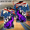 BlueJose Bowling And Pins Flame Ball Explosion USA Flag Customized Name, Team Name 3D Shirt (4 Colors)