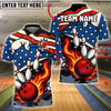 BlueJose Bowling And Pins Flame Ball Explosion USA Flag Customized Name, Team Name 3D Shirt (4 Colors)