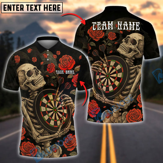 BlueJose Darts Vintage Skeleton & Rose Design Customized Name, Team Name 3D Shirt (4 Colors)