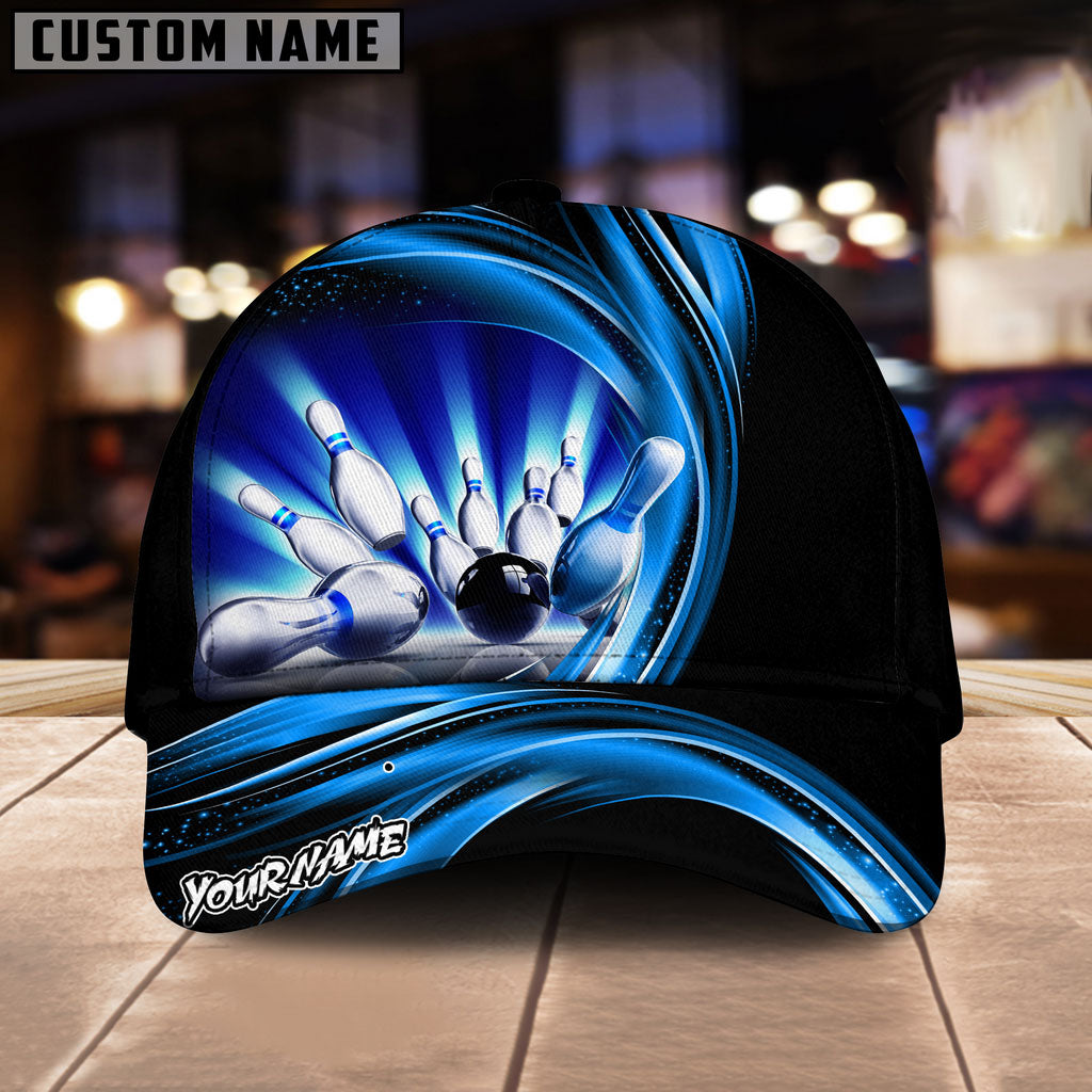 BlueJoses Bowling Ball & Pins Strike Dynamic Swirl Multicolor Personalized Name Cap