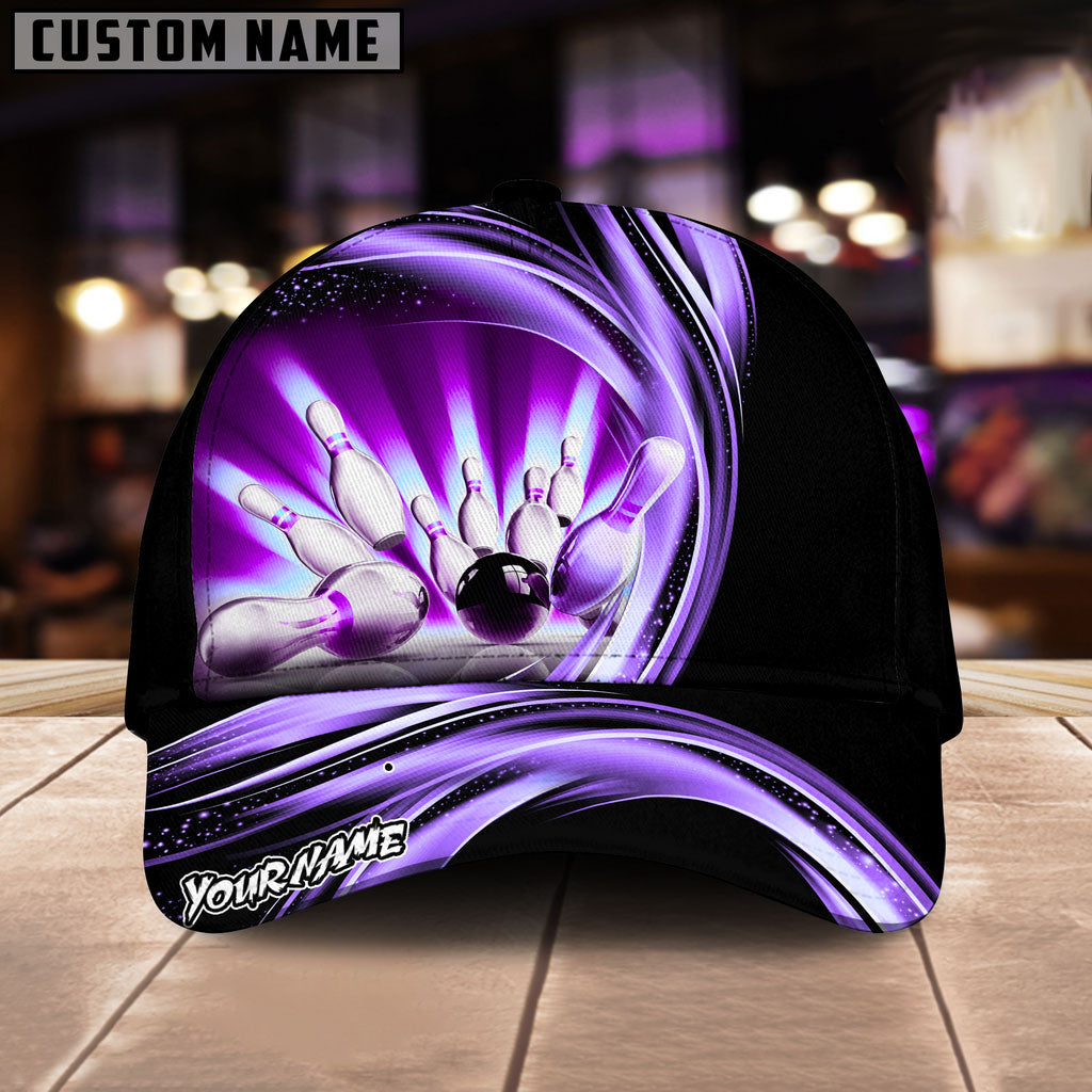 BlueJoses Bowling Ball & Pins Strike Dynamic Swirl Multicolor Personalized Name Cap
