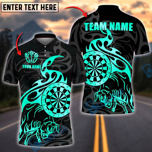 BlueJose Darts Golden Bull Tribal Flame Customized Name, Team Name 3D Shirt (4 Colors)