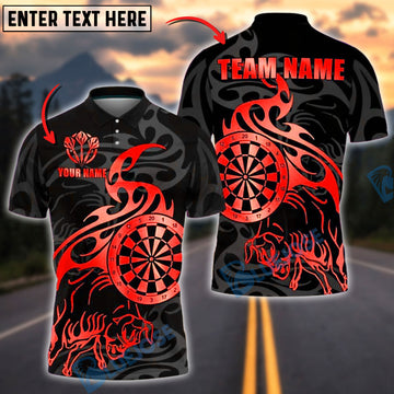 BlueJose Darts Golden Bull Tribal Flame Customized Name, Team Name 3D Shirt (4 Colors)