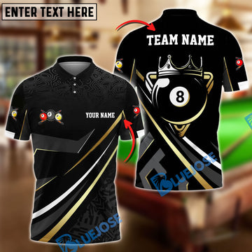BlueJose Billiards Ball 8 Golden Crown Elegant Design Personalized Name Shirt (4 Colors)