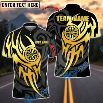 BlueJose Darts Golden Tribal Flame Customized Name, Team Name 3D Shirt (4 Colors)