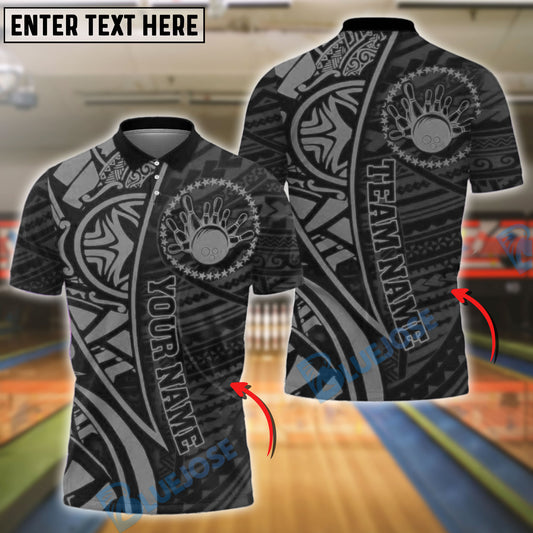 BlueJose Bowling And Pins Tribal Polynesian Pattern Customized Name, Team Name 3D Shirt (4 Colors)