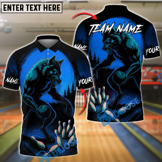 BlueJose Bowling And Pins Werewolf Eyes Moon Customized Name, Team Name 3D Shirt (4 Colors)