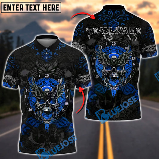BlueJose Darts Raven Winged Skull Roses Customized Name, Team Name 3D Shirt (4 Colors)