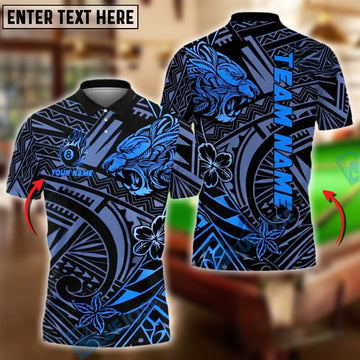 BlueJose Billiards Ball 8 Tribal Lion Head Polynesian Tattoo Pattern Personalized Name Shirt (4 Colors)