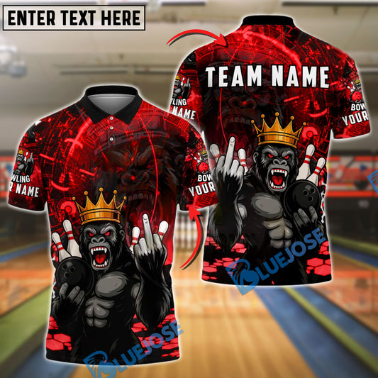 BlueJose Bowling And Pins  Gorilla King Rebel Attitude Customized Name, Team Name 3D Shirt (4 Colors)