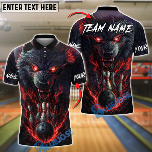 BlueJose Bowling And Pins Werewolf Eyes Thunder Customized Name, Team Name 3D Shirt (4 Colors)