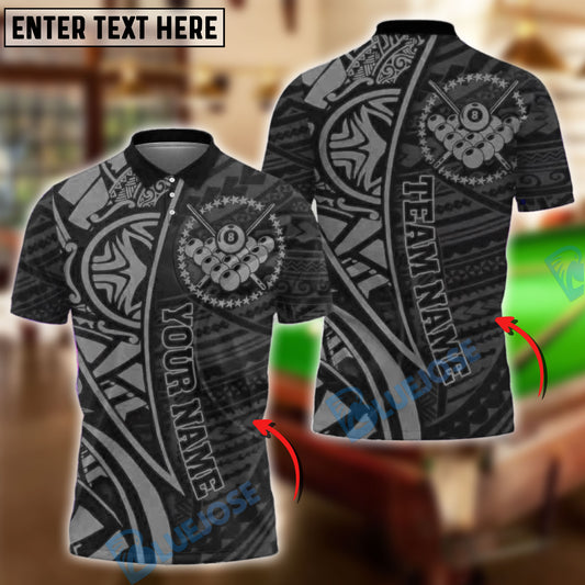 BlueJose Billiards Ball 8 Tribal Polynesian Pattern Personalized Name, Team Name Unisex Shirt (4 Colors)