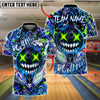 BlueJose Bowling And Pins Crazy Smile Neon Graffiti Customized Name, Team Name 3D Shirt (4 Colors)