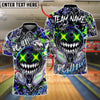 BlueJose Bowling And Pins Crazy Smile Neon Graffiti Customized Name, Team Name 3D Shirt (4 Colors)