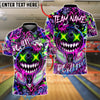 BlueJose Bowling And Pins Crazy Smile Neon Graffiti Customized Name, Team Name 3D Shirt (4 Colors)