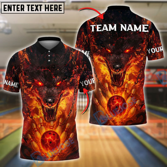 BlueJose Bowling And Pins Inferno Wolf Rage Customized Name, Team Name 3D Shirt (4 Colors)