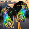 BlueJose Darts Golden Rainbow Flame Dartboard Customized Name, Team Name 3D Shirt (4 Colors)