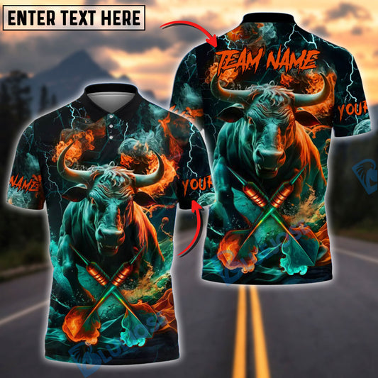 BlueJose Darts Bull Fiery Smoke Splash Customized Name, Team Name 3D Shirt (4 Colors)