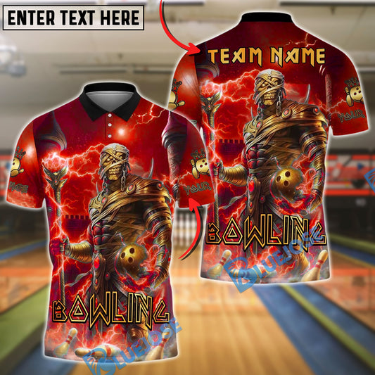 BlueJose Bowling And Pins Mummy Lightning Golden Ball Customized Name, Team Name 3D Shirt (4 Colors)