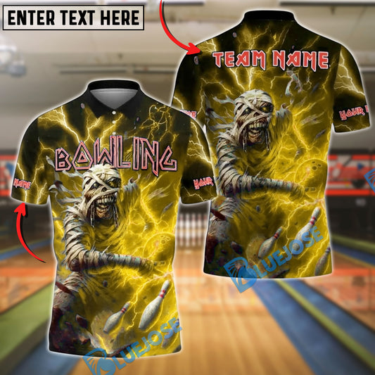 BlueJose Bowling And Pins Mummy Red Lightning Power Customized Name, Team Name 3D Shirt (4 Colors)