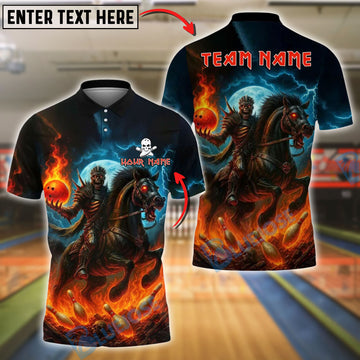BlueJose Bowling And Pins Rider Dark Horse Blue Flame Customized Name, Team Name 3D Shirt (4 Colors)