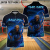 BlueJose Bowling And Pins Skeleton Arcade Neon Red Customized Name, Team Name 3D Shirt (4 Colors)