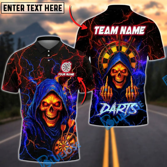 BlueJose Darts Grim Reaper Neon Lightning Customized Name, Team Name 3D Shirt (4 Colors)