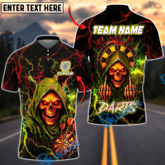 BlueJose Darts Grim Reaper Neon Lightning Customized Name, Team Name 3D Shirt (4 Colors)