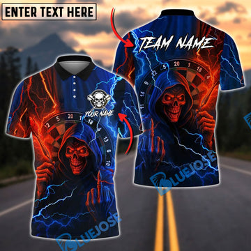 BlueJose Darts Reaper Purple Lightning Skull Customized Name, Team Name 3D Shirt (4 Colors)
