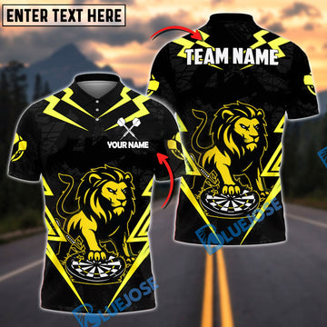 BlueJose Darts Lion Power Pose Personalized Name, Team Name Shirt (4 Colors)