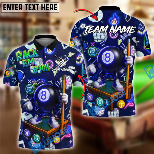 BlueJose Billiards Neon 8-Ball Arcade Glow Style Personalized Name Shirt (4 Colors)