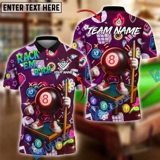BlueJose Billiards Neon 8-Ball Arcade Glow Style Personalized Name Shirt (4 Colors)