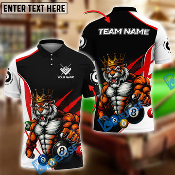 BlueJose Billiards 8-Ball Royal Tiger King Style Personalized Name Shirt (4 Colors)
