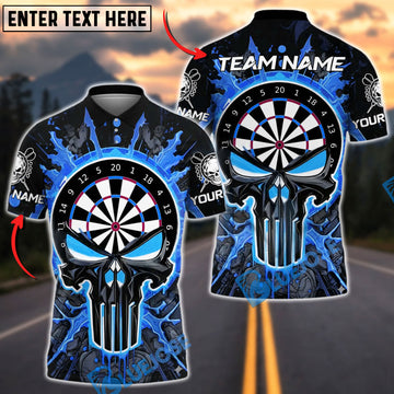 BlueJose Darts Punisher Skull Fire Customized Name, Team Name 3D Shirt (4 Colors)