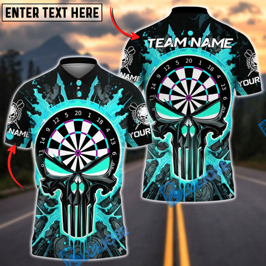 BlueJose Darts Punisher Skull Fire Customized Name, Team Name 3D Shirt (4 Colors)