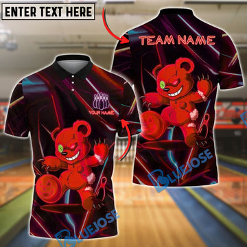 BlueJose Bowling And Pins Creepy Bear Customized Name, Team Name 3D Shirt (4 Colors)