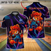 BlueJose Bowling And Pins Killer Bear Neon Glow Customized Name, Team Name 3D Shirt (4 Colors)
