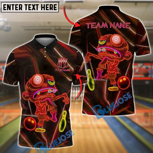 BlueJose Bowling And Pins Zombie Neon Glow Customized Name, Team Name 3D Shirt (4 Colors)