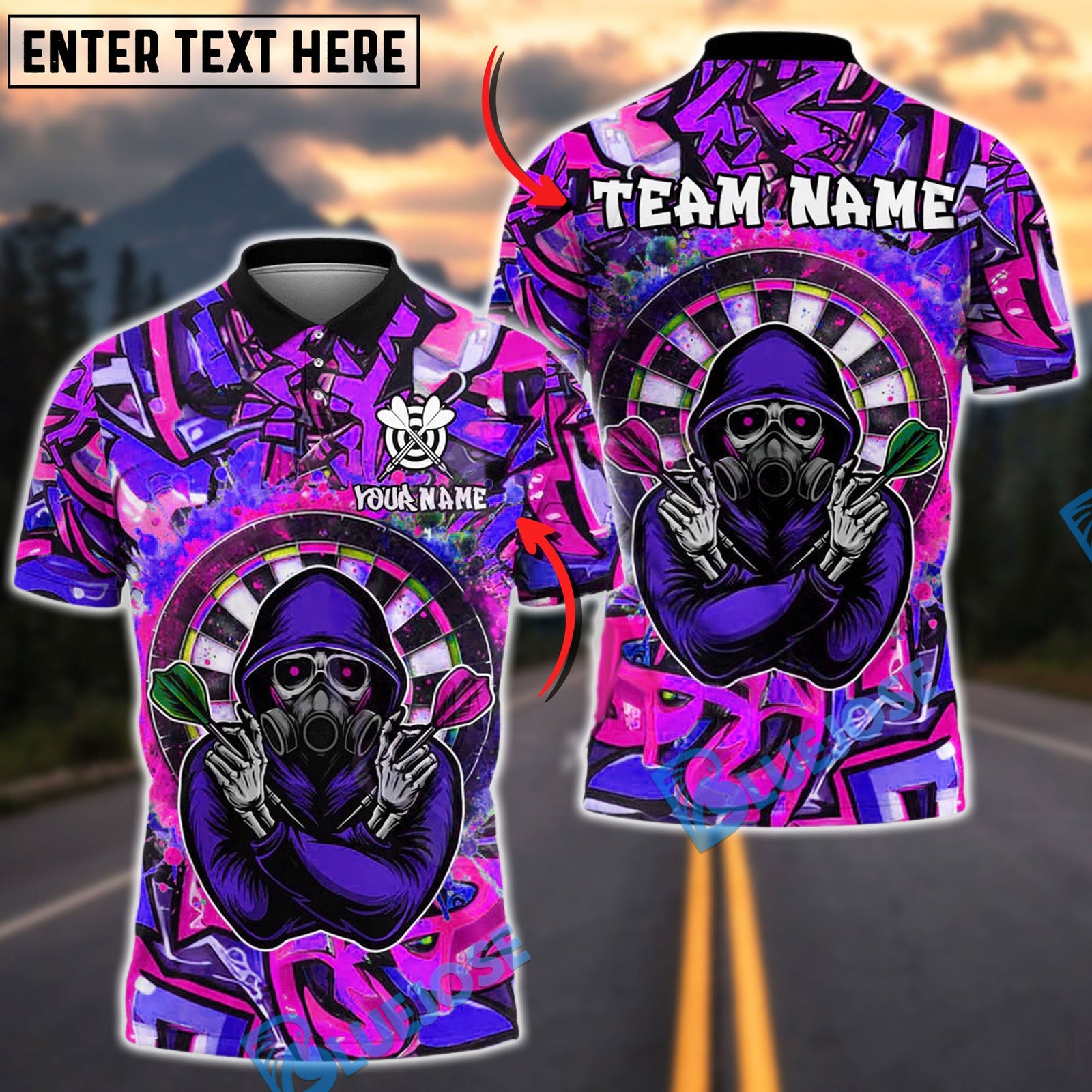 BlueJose Darts Graffiti Assassin Customized Name, Team Name 3D Shirt (4 Colors)