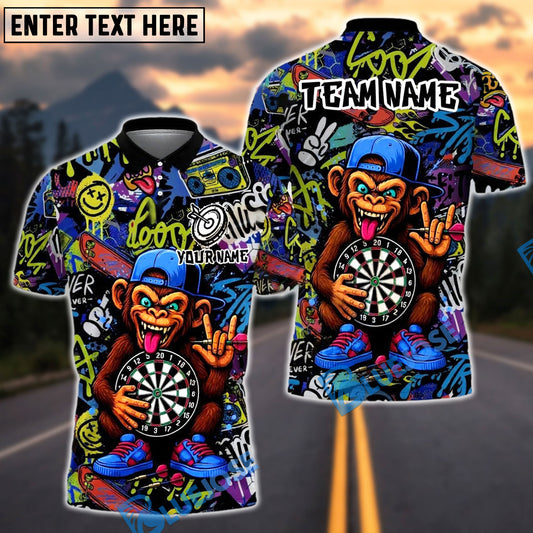 BlueJose Darts Funky Monkey Graffiti Customized Name, Team Name 3D Shirt (4 Colors)