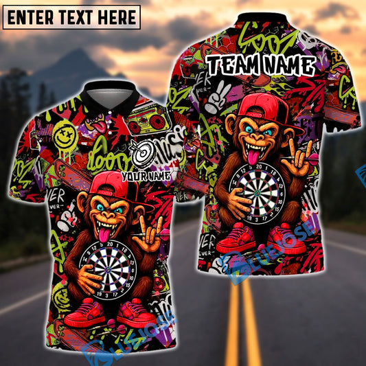 BlueJose Darts Funky Monkey Graffiti Customized Name, Team Name 3D Shirt (4 Colors)