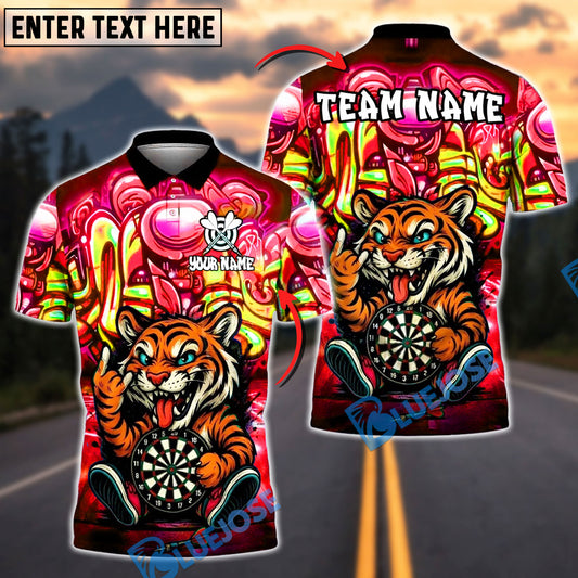 BlueJose Darts Funny Tiger Pose Customized Name, Team Name 3D Shirt (4 Colors)