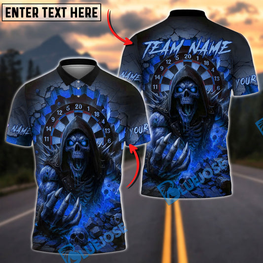 BlueJose Darts Grim Reaper Skull Fire Customized Name, Team Name 3D Shirt (4 Colors)