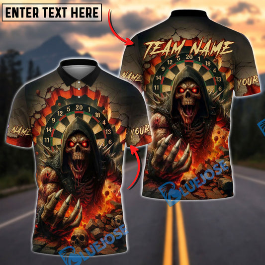 BlueJose Darts Grim Reaper Skull Fire Customized Name, Team Name 3D Shirt (4 Colors)