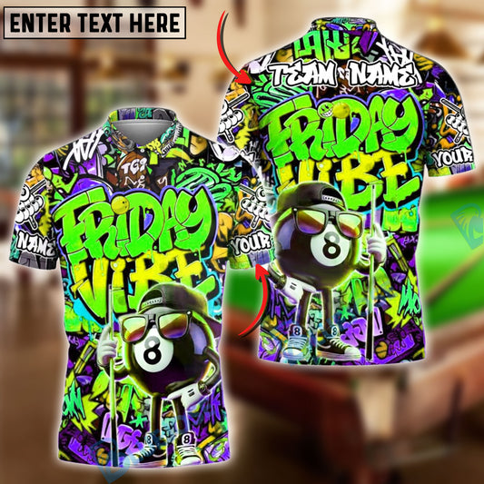 BlueJose Billiards Cool 8 Ball Friday Vibe Graffiti Personalized Name, Team Name Unisex Shirt (4 Colors)